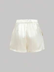 SHEIN MOD Women's Elegant Satin Bow Culottes - Apricot - View 3