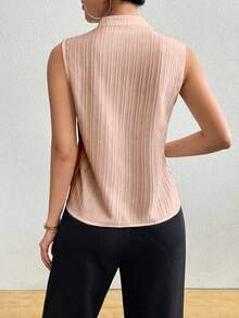 Rafferiza 女士时尚纯色翻领无袖衬衫 - 粉色 - 查看 2