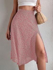 Breezaya 碎花开衩高筒裙度假沙滩装女装 - 藕粉色 - 查看 3