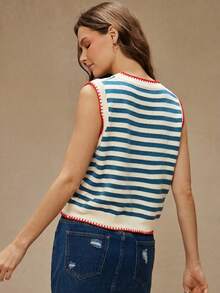 WESTFADE 圆领多针夏季龙虾嵌花毛衣背心，春假度假必备 - 杏色 - 查看 4