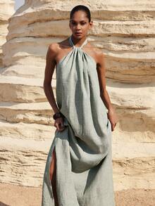 Maija Randig rygglös halterneckklänning för dam - Multifärgad - Visa 5