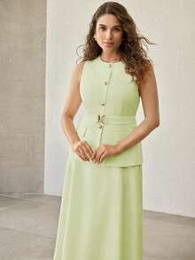 MOTF PREMIUM PLUS SIZE ELEGANT BELTED OFFICE WEAR SUIT DRESS - Mint Green - View 3