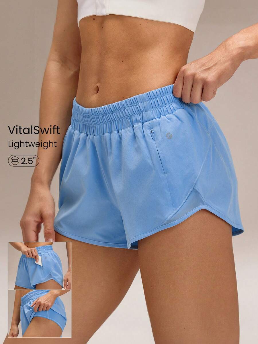 GLOWMODE 2.5英寸速干透气轻便拉链口袋反光条低腰运动跑步短裤，内置除臭内裤，适合慢跑、训练、健身房锻炼，情人节特惠。 - 藍色 - 查看 1