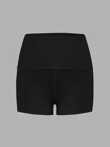 SHEIN Tween Girl/Tween Girls' Casual Solid Color Knitted Fitted Low Waist Comfortable Elastic Sports Shorts, Black - Black - View 2