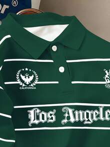 Claim Dot Camisa polo casual de estilo universitario estampada para hombres - Verde Oscuro - Ver 3