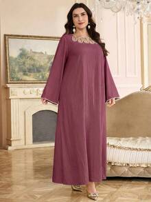 Al Najma 大码女士土耳其长裙和阿拉伯传统长袍 - 藕粉色 - View 5