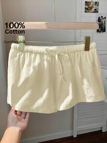 Comfortcana Women's Cream Drawstring Waist Loose Casual Shorts - Cream - View 8