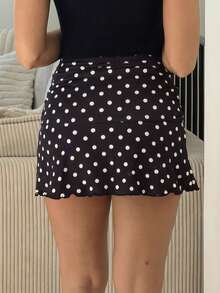 IamThia 女式波点褶皱A字迷你裙，夏季 - 黑色 - 查看 4