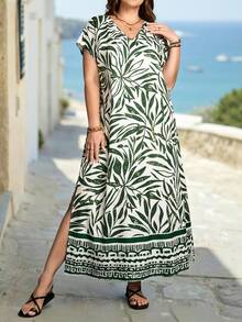 Rosumi 大码V领蝙蝠袖印花度假连衣裙 夏季沙滩度假装 女士碎花连衣裙 波西米亚风女装 夏季连衣裙 沙滩装 女士长裙 女士休闲连衣裙 夏季装 女士沙滩装 女士休闲度假装 乡村音乐会服装 荷叶边 - 彩色 - 查看 3