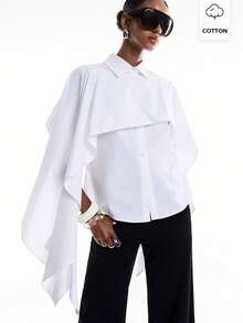 LYSMO 女士纯色领结设计休闲百搭日常衬衫 - 白色 - 查看 8