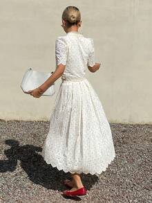 DAZY 法式波点蕾丝刺绣两件套连衣裙，优雅时尚，适合年轻女士 - 杏色 - 查看 3