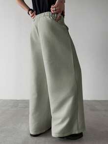 Manfinity Hypemode Men's Casual Versatile Solid Color Loose Wide-Leg Pants - Grey - View 2