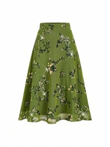 Ellevyn Women's Sequin Floral Pattern Casual Versatile Date Night Skirt - Dark Green - View 6