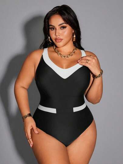 Shapewave بدلة سباحة قطعة واحدة كاجوال ملونة للمرأة ذات المقاسات الكبيرة