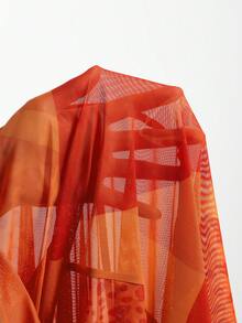 Femesol 女士时尚优雅休闲度假海星印花不对称开衩长裙橙色半身裙橙色沙滩美人鱼裙女士沙滩派对服装橙色沙滩裙女士夏季服装女士沙滩服装黄色罩裙女士沙滩服装 - 彩色 - 查看 5