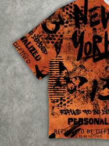 Manfinity Roghcode 男士宽松印花短款T恤 - 橘色 - 查看 3