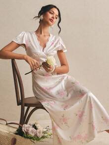 Poéselle 女士优雅印花连衣裙，夏季 - 粉色 - 查看 3