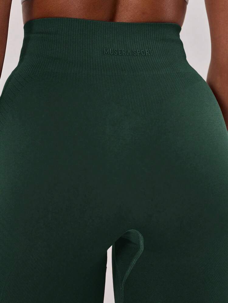 Musera Sport Leggings sin costuras con cintura acanalada, ropa de playa para vacaciones de verano en Ibiza, pádel, tenis, pickleball, gimnasio, fitness, otoño e invierno - Verde Oscuro - Añade 5