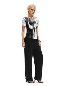 Rest Era 2 pièces/Set T-shirt à manches courtes col rond minimaliste et robe longue pour femmes, chaud, léger, facile d'entretien, style de rue automne/hiver, minimaliste, graphique rétro avec lettres, unisexe, polyvalent pour usage quotidien, à la maison, en extérieur, retour à l'école, navette, assortiment de couple, cadeau pour la petite amie - Multicolore - Voir 4