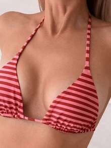 Swim Mod Ensemble de bikini deux pièces à rayures avec attache à la nuque. Tenue de yacht pour femmes, tenues de vacances, ensembles de bikini pour femmes, tenues de vacances, maillot de bain zébré, bikini à encolure ras-du-cou, ensemble de bikini zébré, ensemble de bikini rayé, maillot de bain rayé - Multicolore - Voir 5