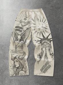 ROMWE MEN Street Life Quần nỉ thể thao nam tuổi teen in hình thiên thần, cạp chun, có túi. - Nhiều màu - Xem 1