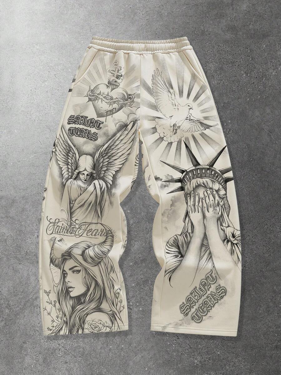 ROMWE MEN Street Life Quần nỉ thể thao nam tuổi teen in hình thiên thần, cạp chun, có túi. - Nhiều màu - Xem 1