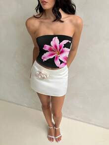 Aloruh Áo croptop quây ngực in họa tiết hoa ly đen, kiểu dáng thường ngày dành cho nữ, thích hợp cho kỳ nghỉ hè, trang phục nghỉ dưỡng ở Hawaii. - Nhiều màu - Xem 4