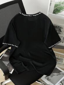 Claim Dot Áo thun nam tay ngắn thêu chữ và in họa tiết, kiểu dáng thường ngày, thích hợp cho mùa hè. - màu đen - Xem 2