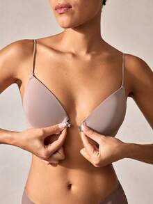 EMUPER 1pc Front Closure, Criss-Cross Strap, Delicate Spaghetti Strap, Soft Cup Gather Women Bra - Coffee Brown - View 9