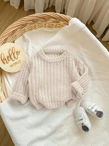 SHEIN Babygirl Cute Solid Color Casual Pullover Sweater, Versatile For Autumn/Winter - Pink - View 8
