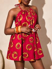 BamGleam New Summer Strapless Backless Printed Vacation Dress For Women - Red - View 5