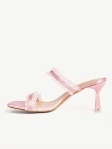 CUCCOO CHICEST Pink Lace High-Heeled Sandals Square-Heeled Temperament Sandals - Pink - View 5