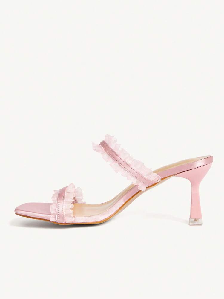 CUCCOO CHICEST Pink Lace High-Heeled Sandals Square-Heeled Temperament Sandals Summer Shoes