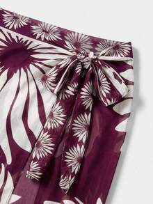 Swim Oasis Plus Size One-Piece Swimsuit Women Black Floral Print Long Dress Style - Purple - View 4
