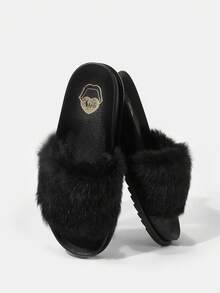 HighSole Women's Black Round Toe Flat Slippers, Suitable For Daily Wear - Black - View 3