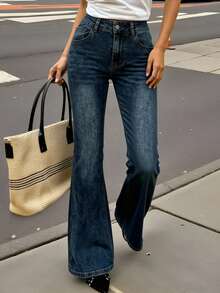 DAZY Distressed Wash Slim Flare Jeans With Pockets For Women - Light Wash - View 9