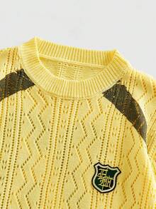 ROMWE MEN Áo len nam cổ tròn in họa tiết jacquard, phong cách đường phố. - Màu vàng - Xem 3