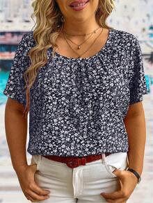 EMERY ROSE 大码夏季休闲碎花衬衫 - 藏蓝色 - 查看 1