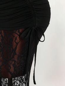 Amplova Low-Waist Sexy Sheer Flare Pants - Black - View 5