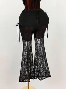 Amplova Low-Waist Sexy Sheer Flare Pants - Black - View 10