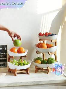Multi-Layer Bamboo Fruit & Snack Tray, Creative Fruit Basket Holder For Home Christmas Gift - Multicolor - View 2