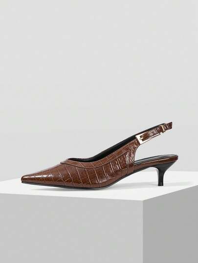 Mnmlis Giày nữ thời trang đơn giản, đế thấp, gót nhọn, quai hậu, kiểu mule, họa tiết dập nổi, thích hợp đi làm.