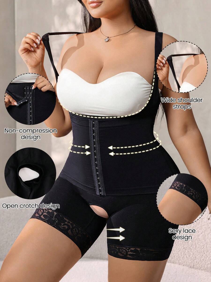 SHEIN 1pc Front Closure Slimming Bodysuit, High Elasticity Fabric Shapewear For Body Shaping Body Shaper Women Body Shaper Bodyshaper Shapewear Body Shaper Plus Size Wedding - Black - View 1