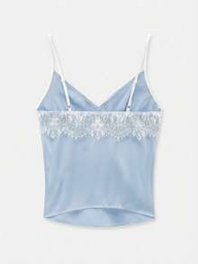Maija 女士蕾丝拼接吊带背心，舒适亲肤，优雅百搭，适合外出、复活节、音乐节、毕业典礼、早午餐等场合。 - 藍色 - 查看 8