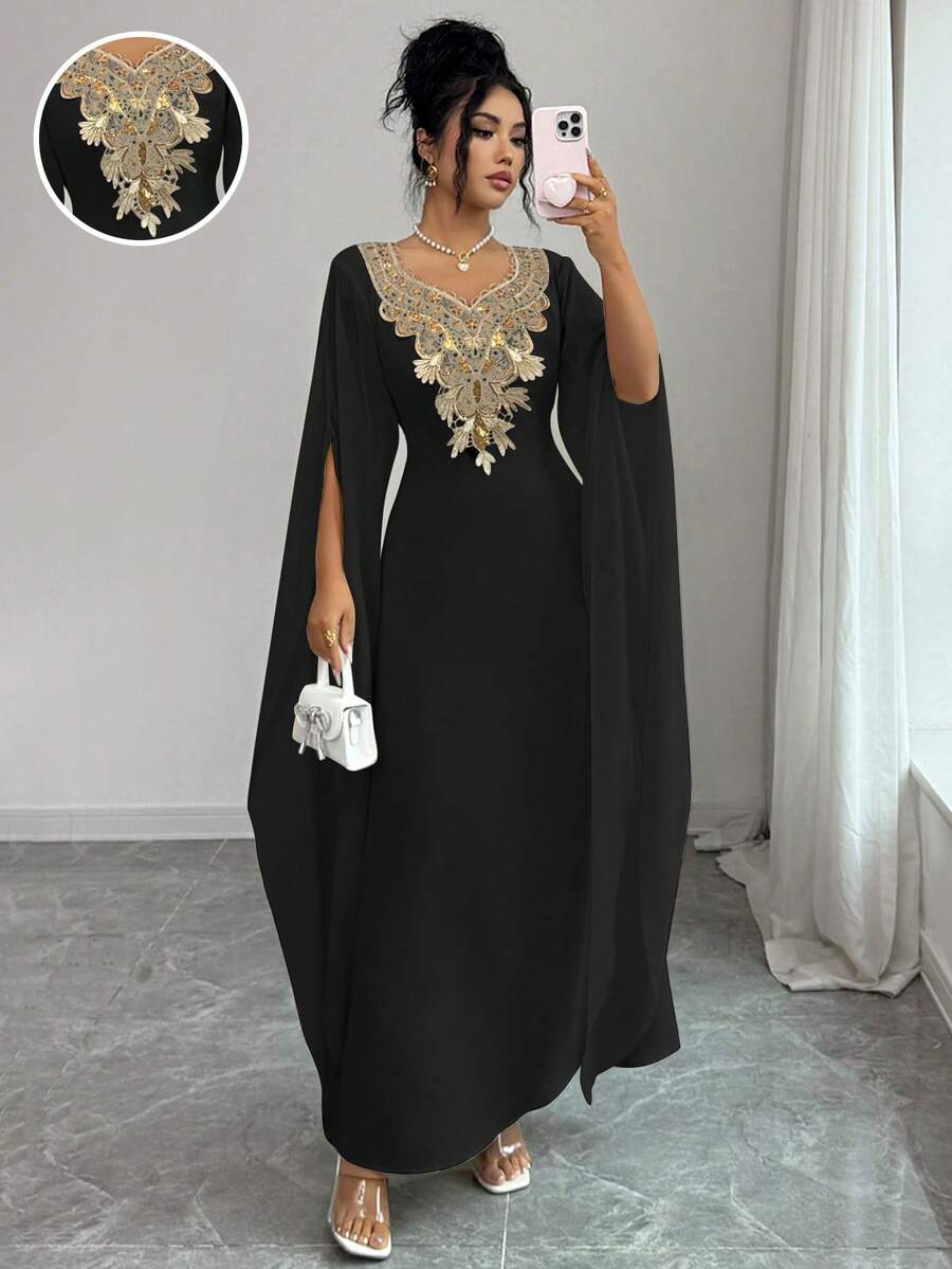 Elenzga Đầm nữ thanh lịch cỡ tiêu chuẩn với cổ áo hoa và thiết kế thắt nơ hở lưng. - màu đen - Xem 1