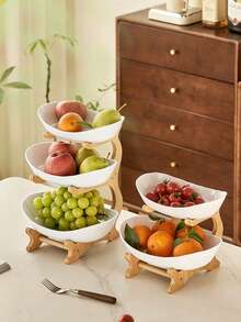 Multi-Layer Bamboo Fruit & Snack Tray, Creative Fruit Basket Holder For Home Christmas Gift - Multicolor - View 9