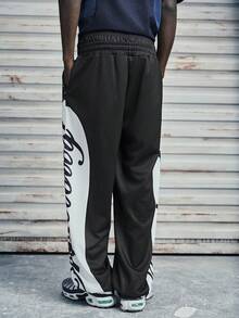 Modcrash Pantalon de survêtement contrasté noir et blanc avec strass, pantalon ample à jambes larges, pantalon de sport décontracté de style hip hop américain, style rétro américain, unisexe, coupe décontractée, tenue d'été - convient pour le port quotidien et les tenues de vacances d'été. - Noir - Voir 2
