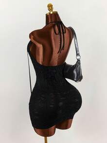 Amplova Y2K Shibuya Gyaru Tight Sleeveless U-Neck Ripped Hole Mini Dress - Black - View 11