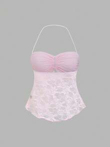 Sweetra New Sexy Lace See-Through Camisole, Versatile For Daily Wear, Commuting, Dating, Pink Color For Women, Spring/Summer - Pink - View 2