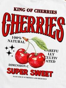 Manfinity Joysei Men's Casual Cherry Letter Print Top, Versatile For Daily Wear - White - View 3